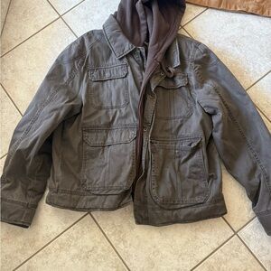 BKE Charcoal Military Jacket with Brown Hood